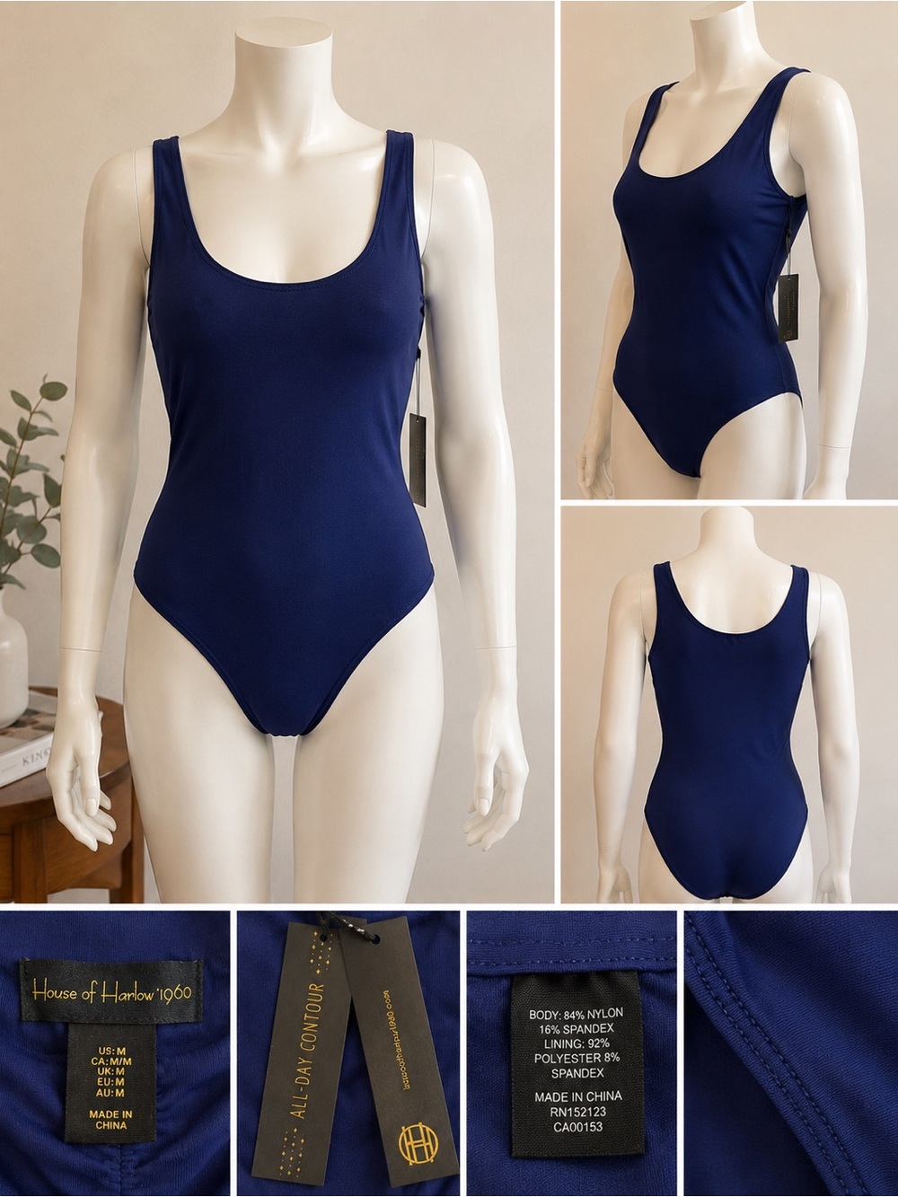 House of Harlow 1960 All-Day Contour One Piece Swimsuit Women’s Medium Blue NWT